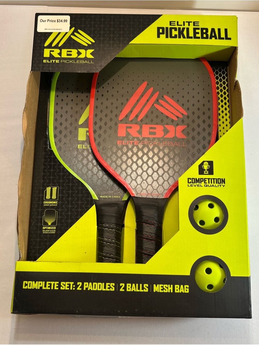 RBX Pickleball 2-Paddle‎ Set in Neon Green & Red